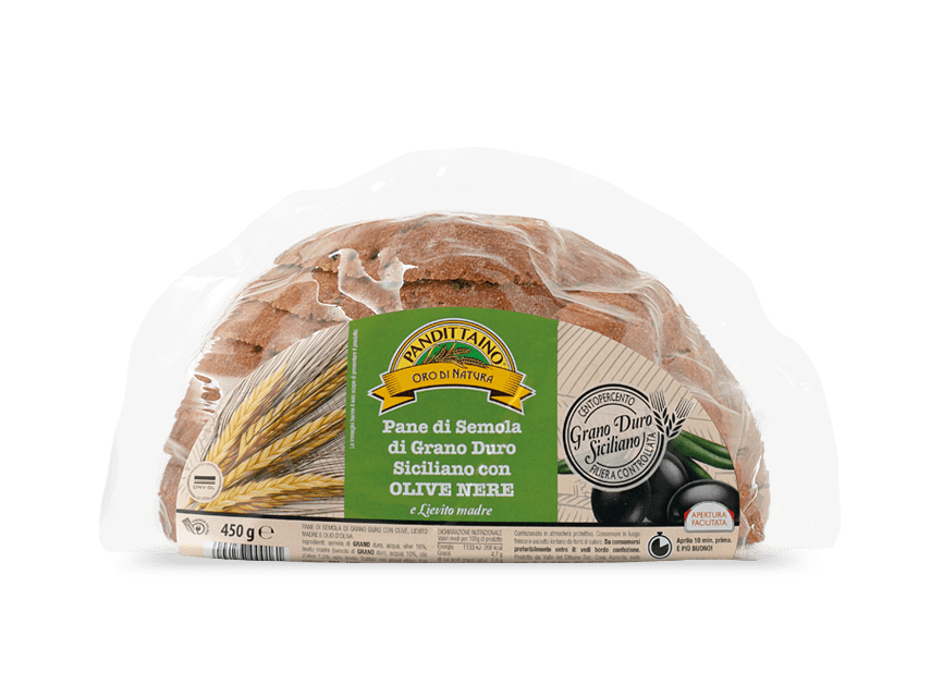 Pane Di Semola Di Grano Duro A Fette Con Olive Nere Pandittaino